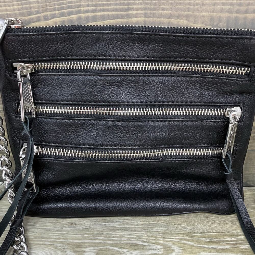 Rebecca Minkoff Black Leather Tassel Multi Zip Crossbody Bag Chain Strap Purse - Picture 3 of 9